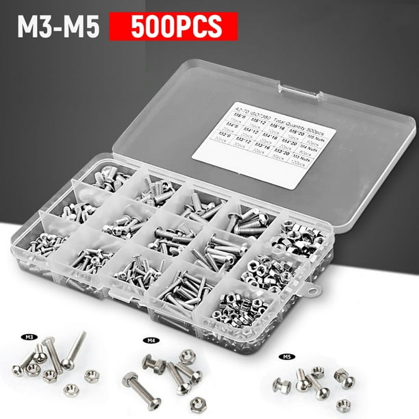 500pc Assorted M3 M4 M5 Stainless Steel Hex Screws & Socket Bolts and Nuts Kit U